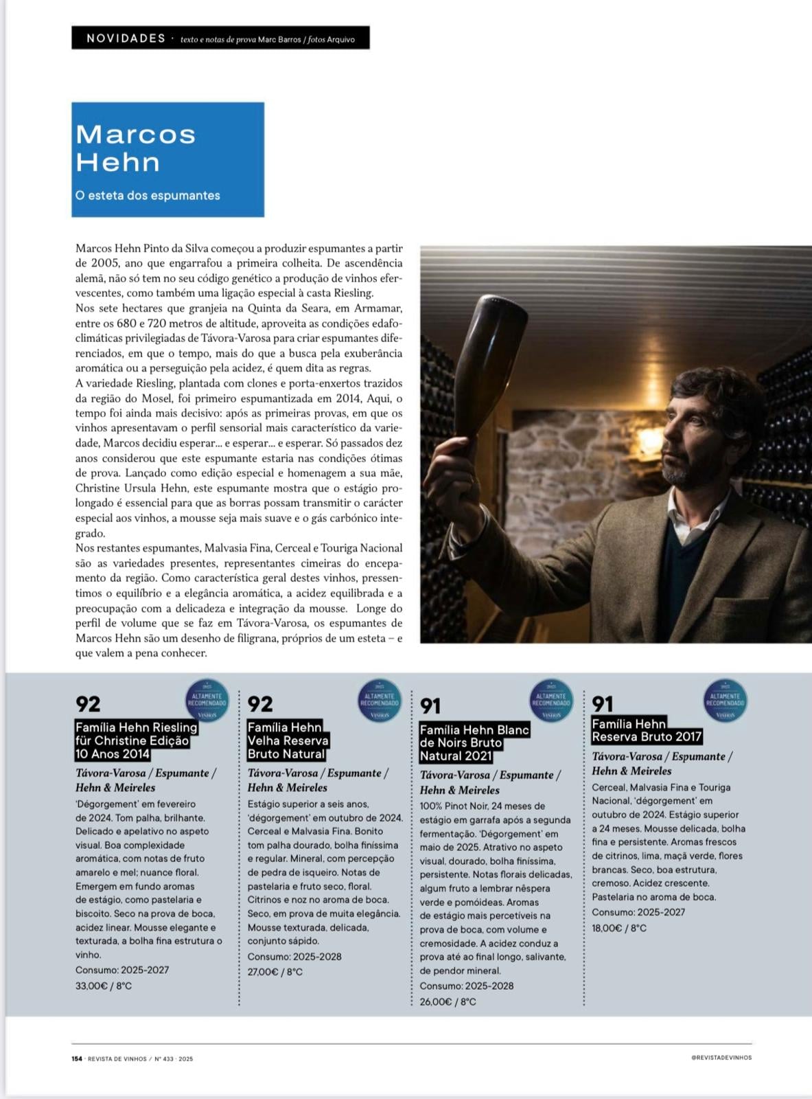 Página da Revista de Vinhos n.º 432/2025 sobre Marcos Hehn
